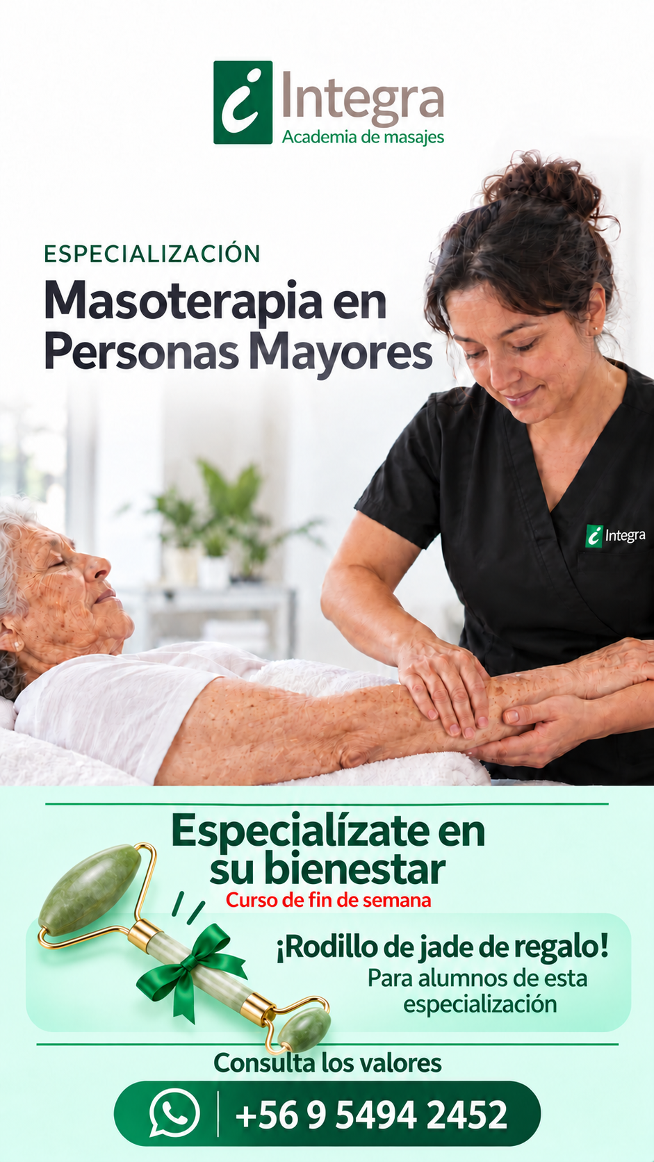 Flyer Integra con rodillo jade y moño